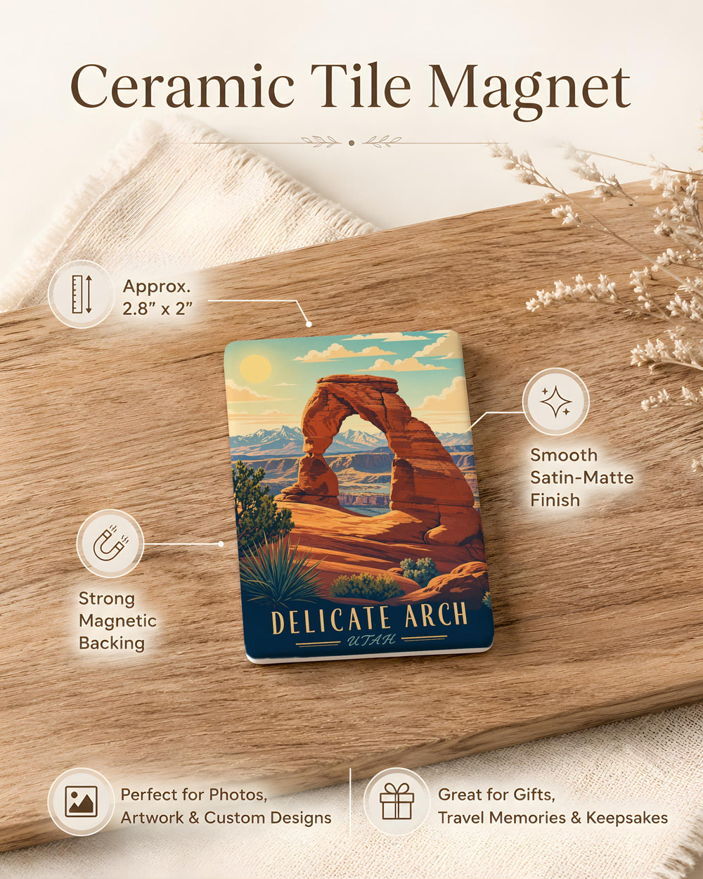 Delicate Arch Fridge Magnet, Utah Arches National Park Souvenir Magnet, Moab Desert Landmark Travel Gift