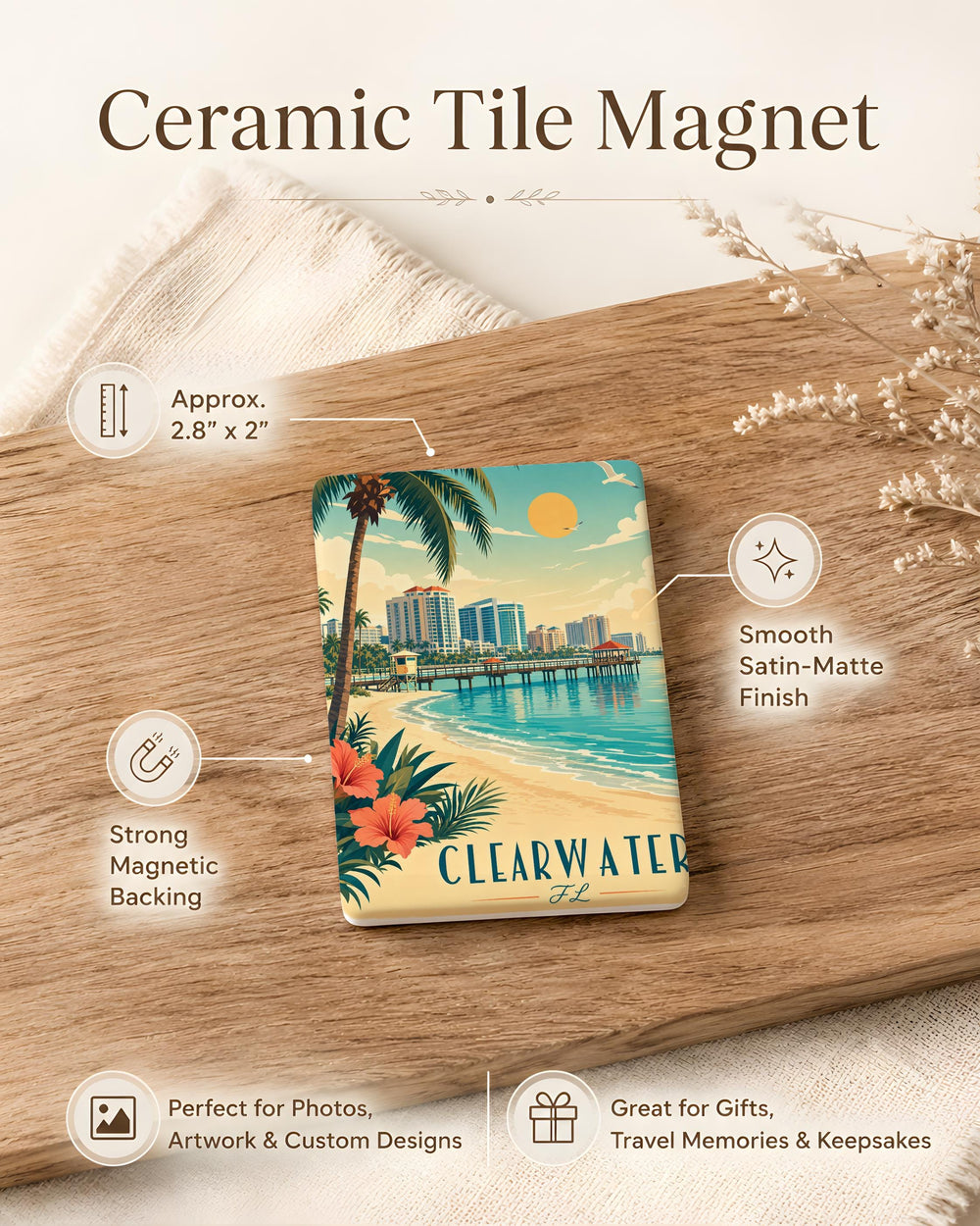 Clearwater Florida Fridge Magnet, Clearwater FL Souvenir Magnet, Beach Town Travel Keepsake, Florida Gulf Coast Gift