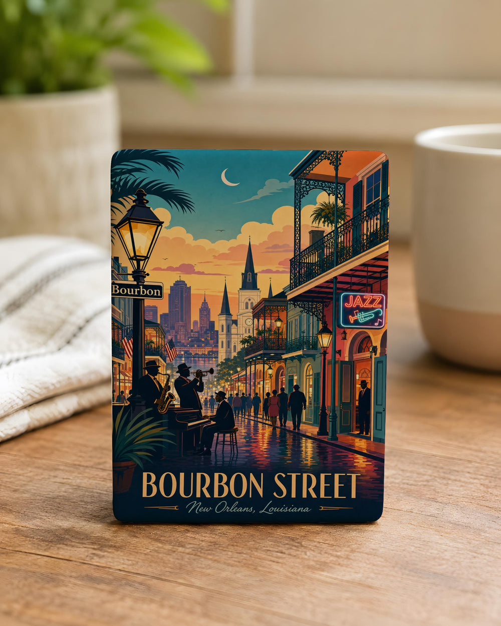 Bourbon Street Fridge Magnet, New Orleans French Quarter Souvenir Magnet, Louisiana Travel Gift, NOLA Street Scene Magnet