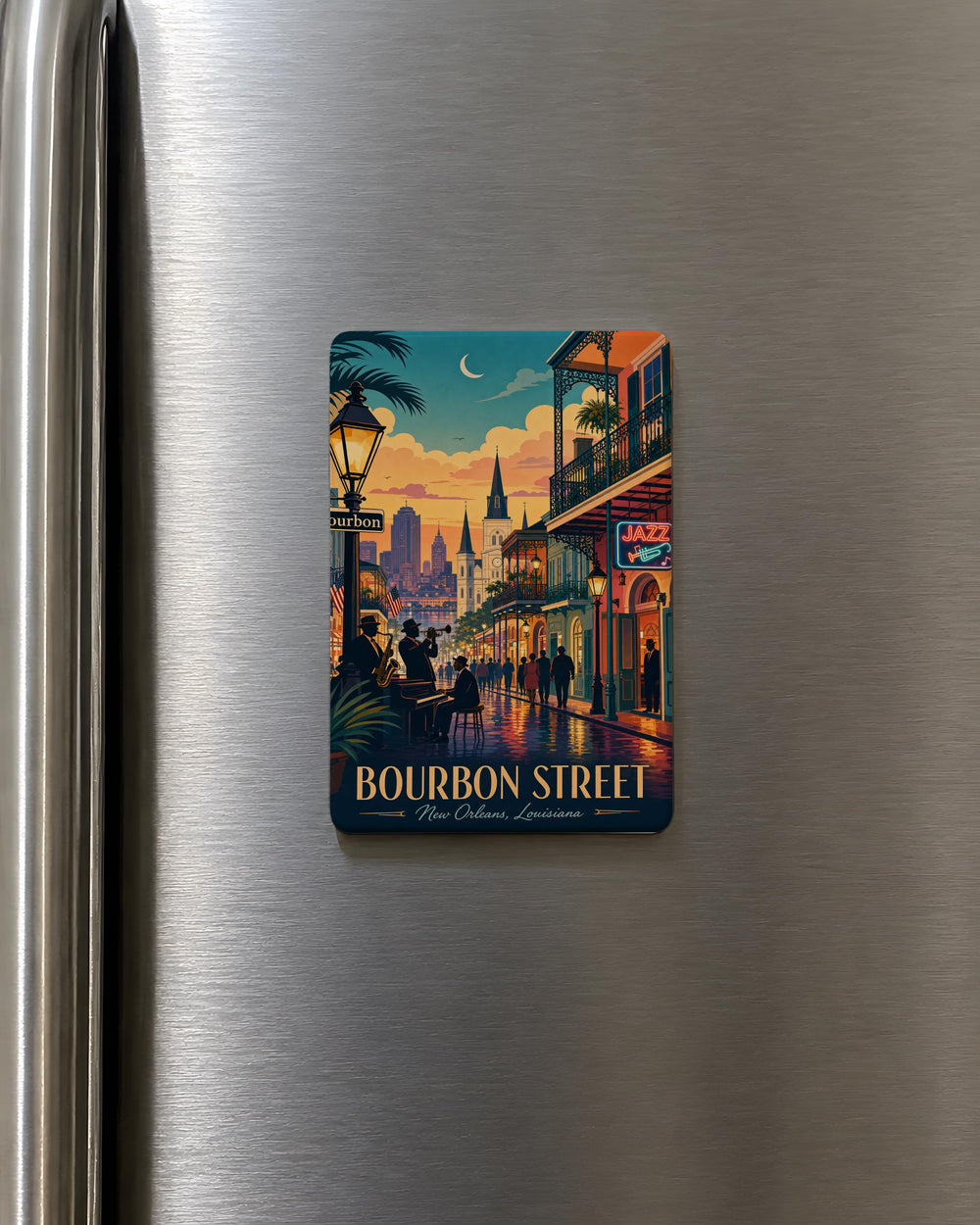 Bourbon Street Fridge Magnet, New Orleans French Quarter Souvenir Magnet, Louisiana Travel Gift, NOLA Street Scene Magnet