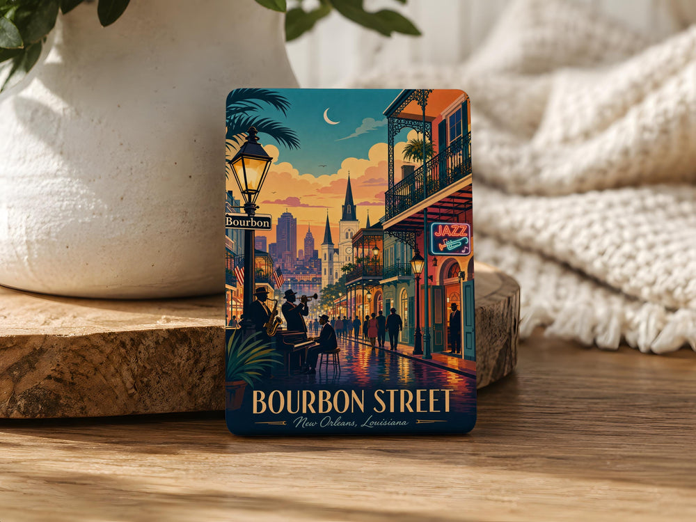 Bourbon Street Fridge Magnet, New Orleans French Quarter Souvenir Magnet, Louisiana Travel Gift, NOLA Street Scene Magnet