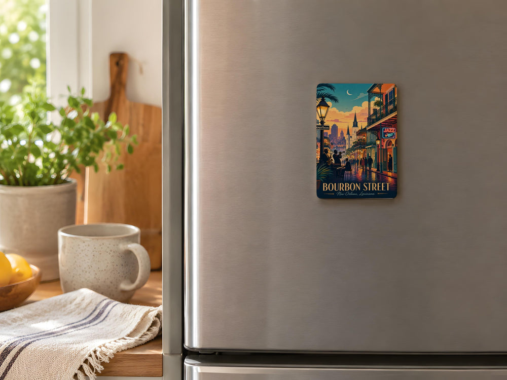 Bourbon Street Fridge Magnet, New Orleans French Quarter Souvenir Magnet, Louisiana Travel Gift, NOLA Street Scene Magnet