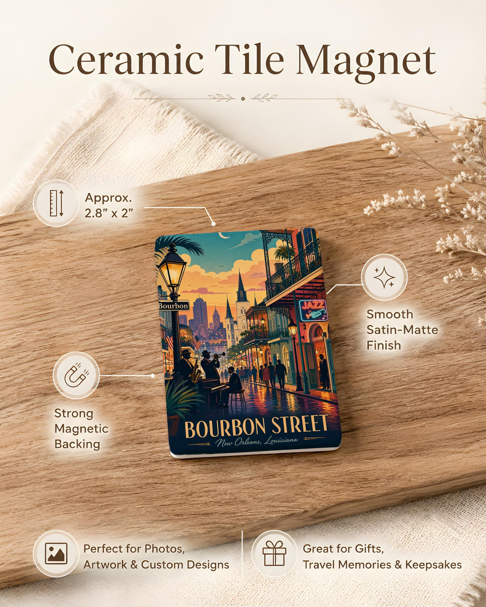 Bourbon Street Fridge Magnet, New Orleans French Quarter Souvenir Magnet, Louisiana Travel Gift, NOLA Street Scene Magnet