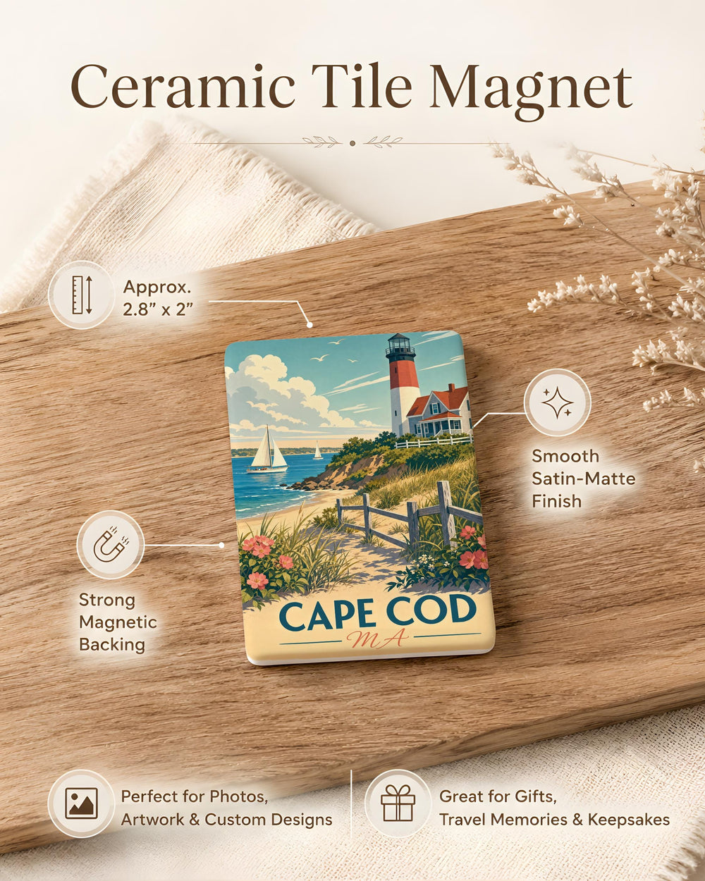 Cape Cod MA Fridge Magnet, Cape Cod Massachusetts Souvenir Magnet, Coastal New England Travel Keepsake, Cape Cod Gift