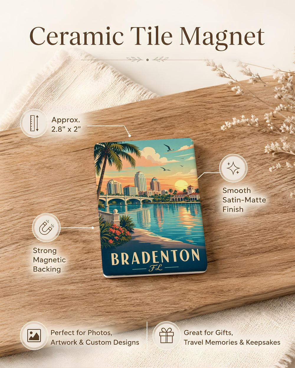 Bradenton Florida Fridge Magnet, Bradenton FL Souvenir Magnet, Florida Gulf Coast Travel Keepsake Magnet