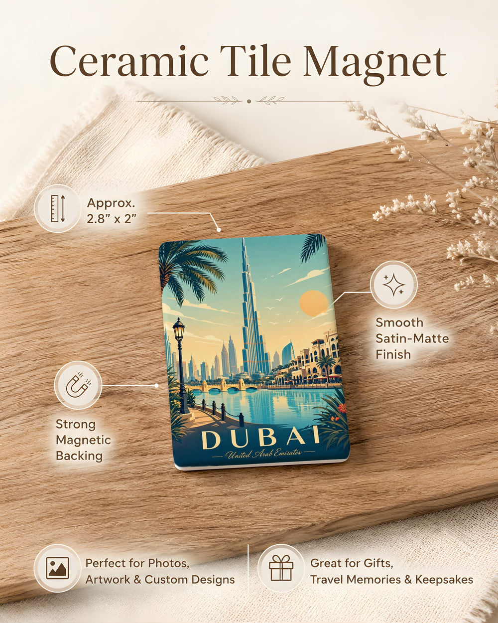 Burj Khalifa Fridge Magnet, Dubai Landmark Souvenir Magnet, UAE Travel Gift, Skyscraper Building Magnet, Dubai Decor Magnet