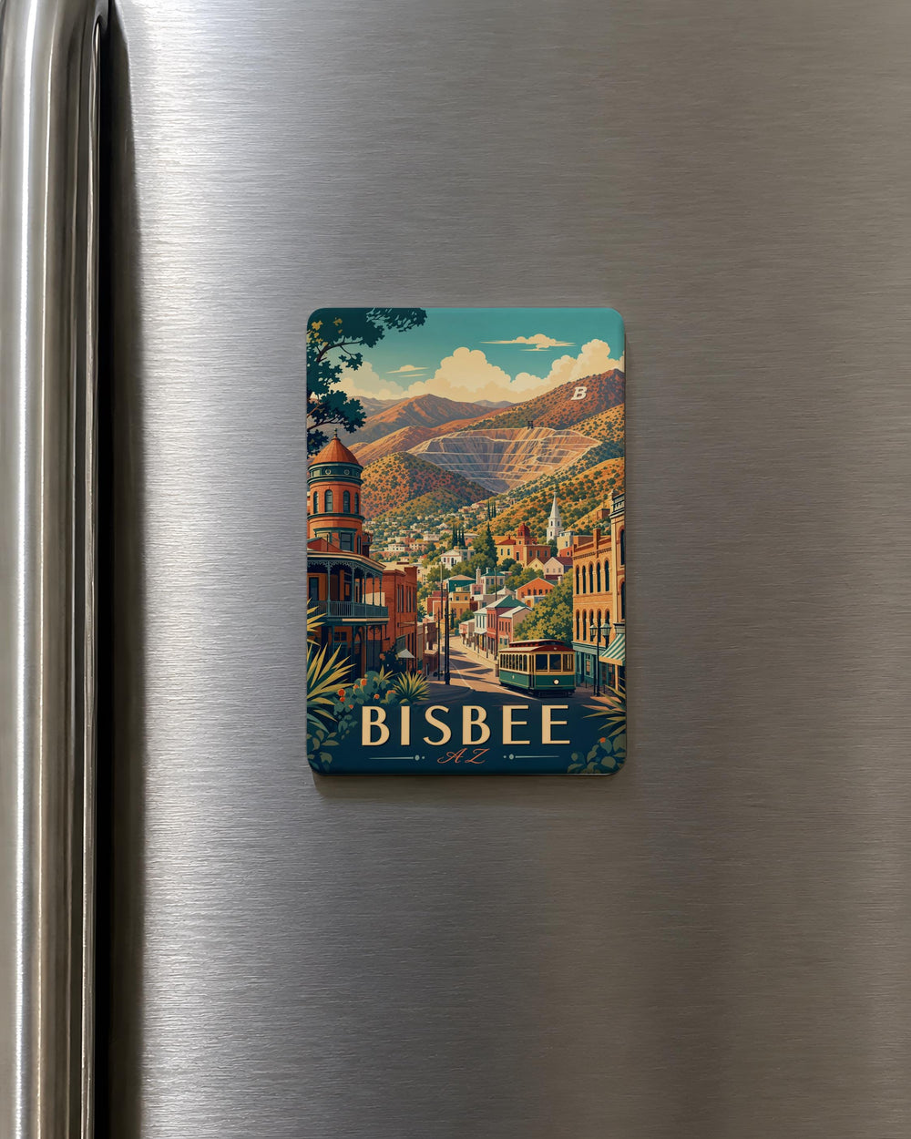 Bisbee AZ Fridge Magnet, Bisbee Arizona Souvenir Magnet, Historic Mining Town Travel Gift, Southwest Landmark Keepsake