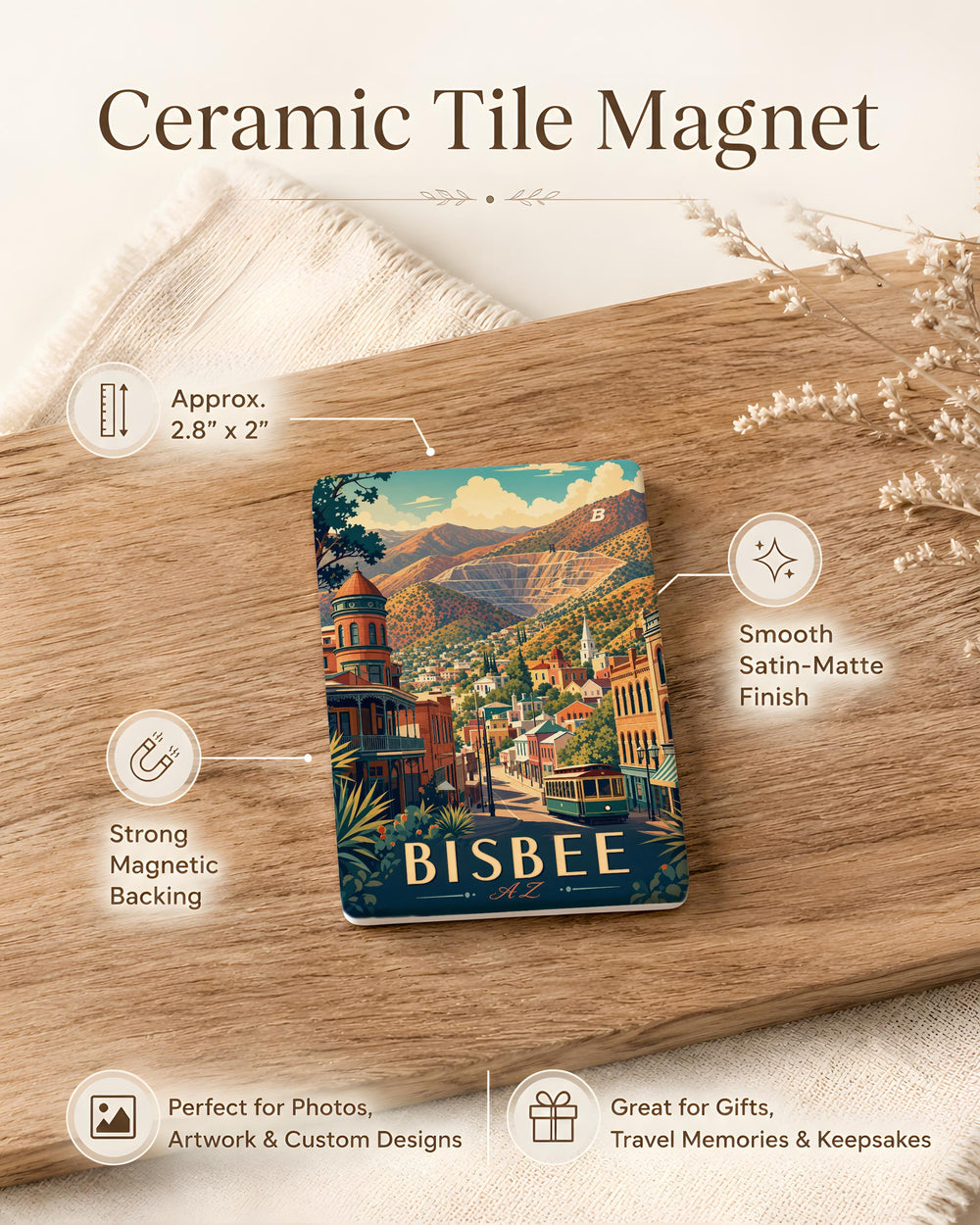 Bisbee AZ Fridge Magnet, Bisbee Arizona Souvenir Magnet, Historic Mining Town Travel Gift, Southwest Landmark Keepsake