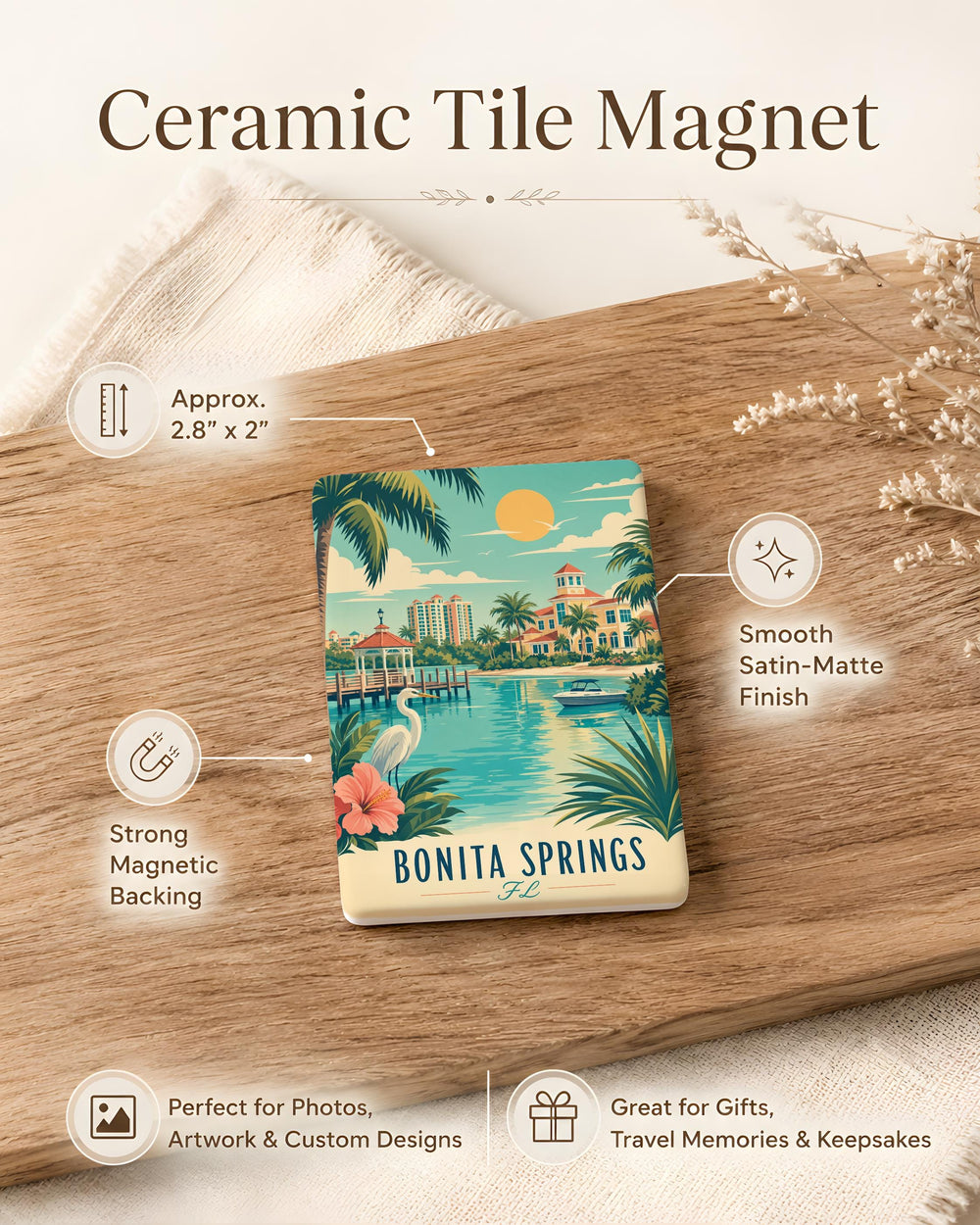 Bonita Springs FL Fridge Magnet, Florida Souvenir Magnet, Bonita Springs Vacation Travel Gift, Gulf Coast Keepsake Magnet