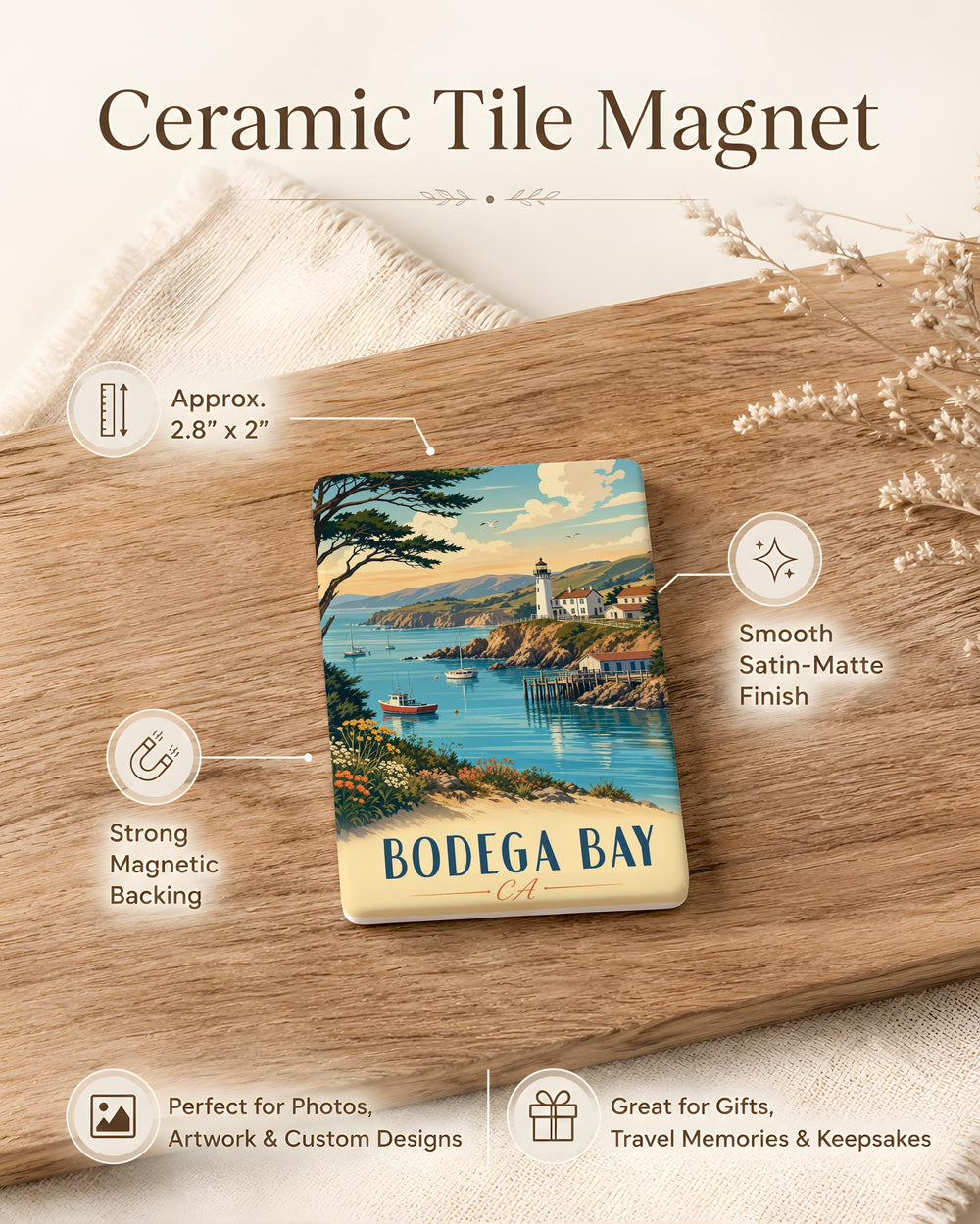Bodega Bay CA Fridge Magnet, California Coastal Town Souvenir Magnet, Sonoma County Travel Gift, Bodega Bay Keepsake Magnet