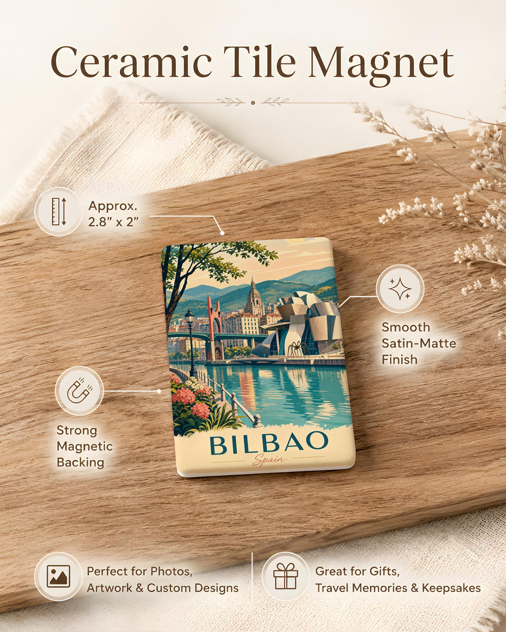 Bilbao Spain Fridge Magnet, Bilbao Souvenir Magnet, Basque Country Travel Gift, Bilbao Landmark Keepsake, Spain Vacation Memento