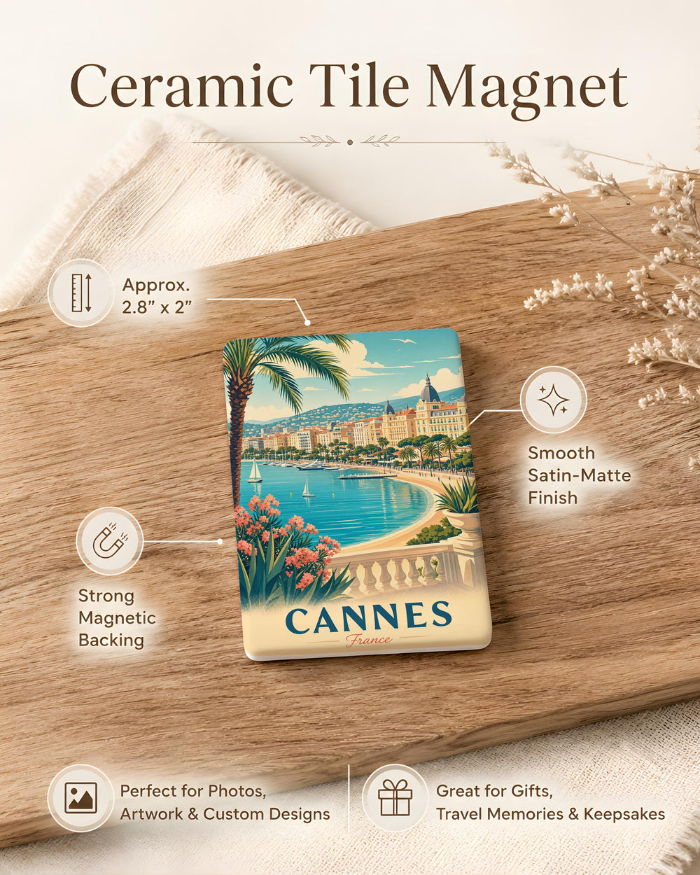 Cannes France Fridge Magnet, French Riviera Souvenir Magnet, Cannes Travel Gift, Côte d’Azur Landmark Keepsake Magnet