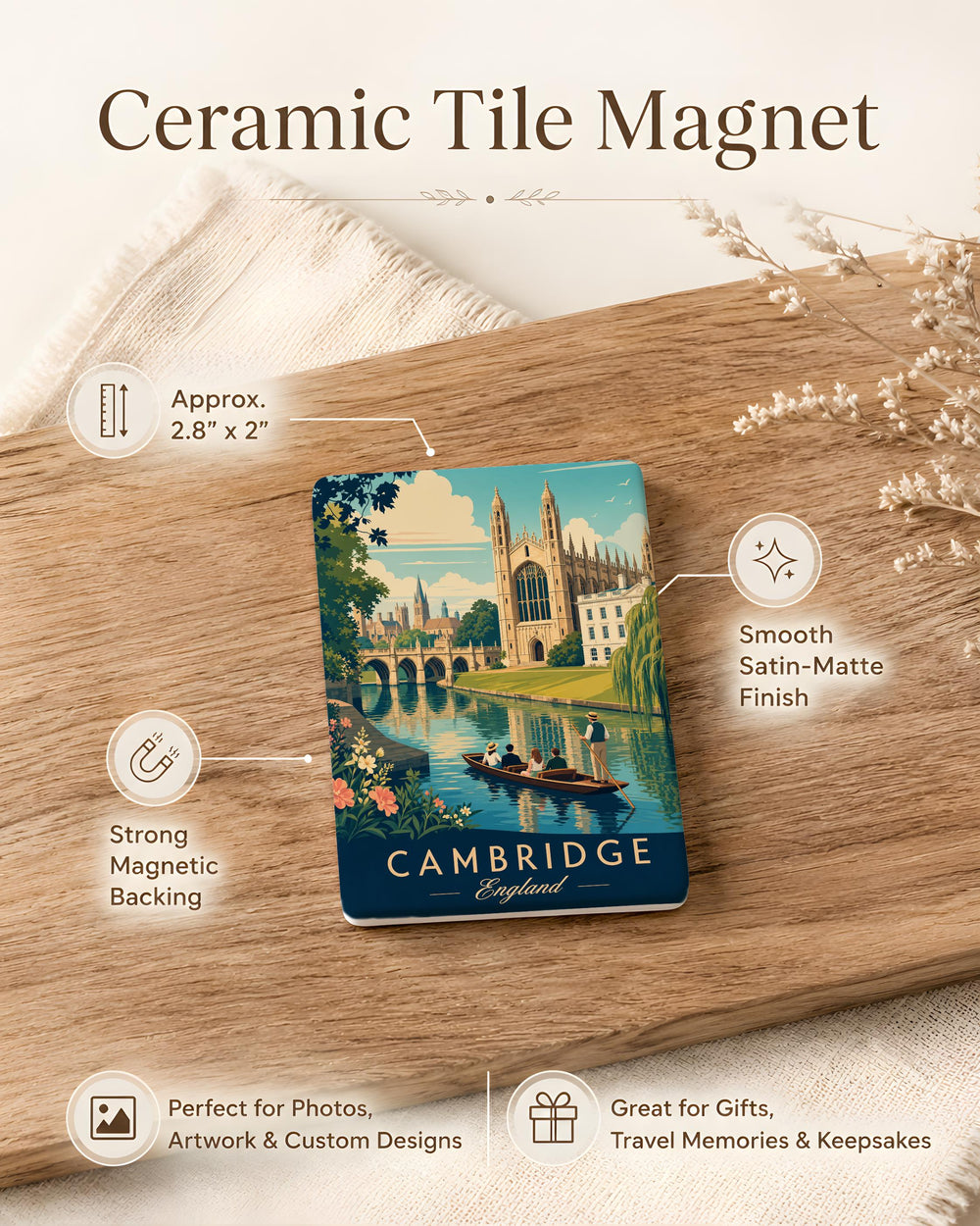 Cambridge England Fridge Magnet, Cambridge City Souvenir Magnet, Cambridge UK Travel Gift, Cambridge Landmark Magnet