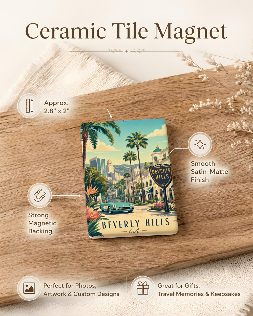 Beverly Hills CA Fridge Magnet, Beverly Hills California Souvenir Magnet, Los Angeles Landmark Travel Gift Magnet