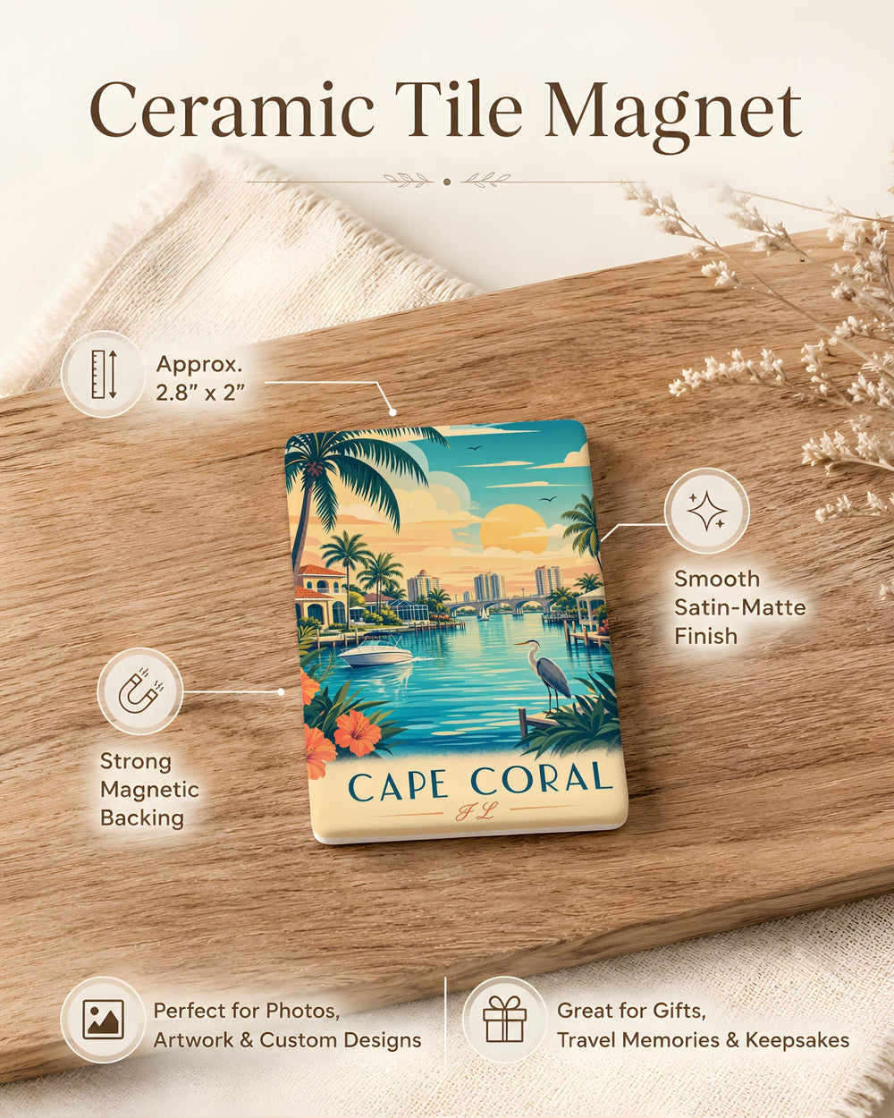 Cape Coral FL Fridge Magnet, Cape Coral Florida Souvenir Magnet, Cape Coral Gift, Florida Travel Keepsake, City Magnet
