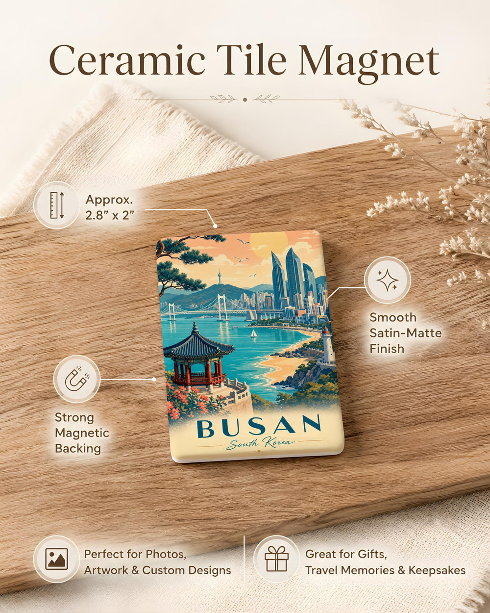 Busan South Korea Fridge Magnet, Busan City Souvenir Magnet, Korea Travel Gift, Busan Landmark Refrigerator Magnet, Korean Souvenir