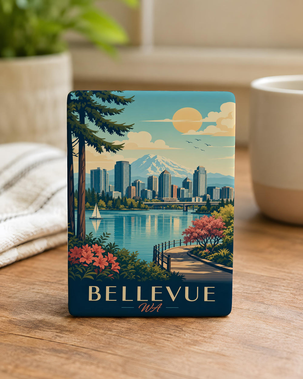 Bellevue WA Fridge Magnet, Bellevue Washington Souvenir Magnet, Bellevue Skyline Landmark Travel Gift Magnet
