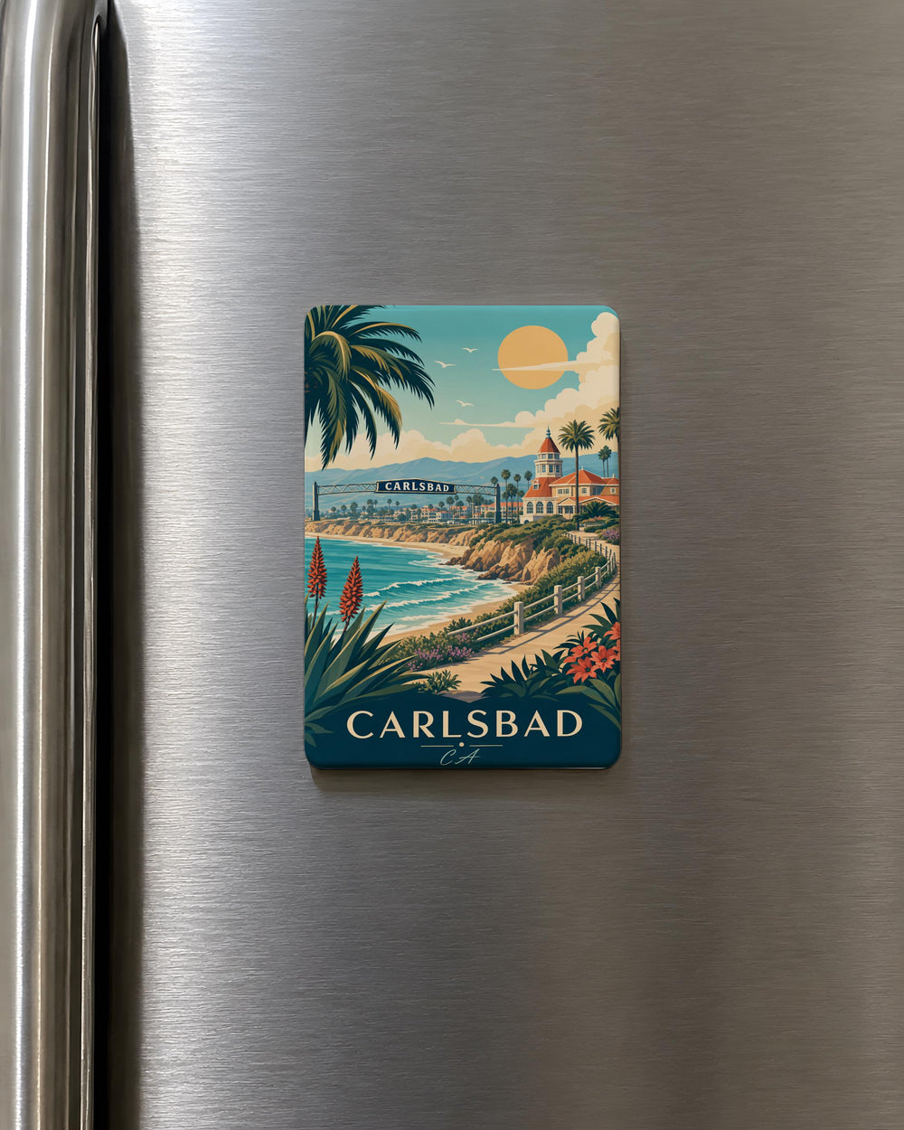 Carlsbad CA Fridge Magnet, Carlsbad California Souvenir Magnet, Coastal Beach Town Travel Keepsake Magnet