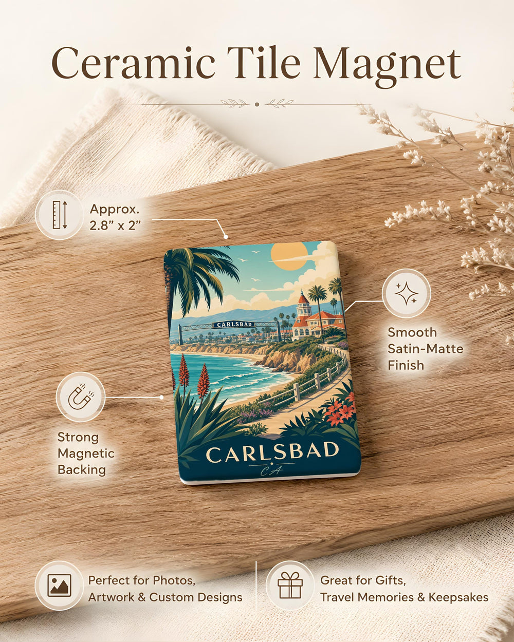 Carlsbad CA Fridge Magnet, Carlsbad California Souvenir Magnet, Coastal Beach Town Travel Keepsake Magnet