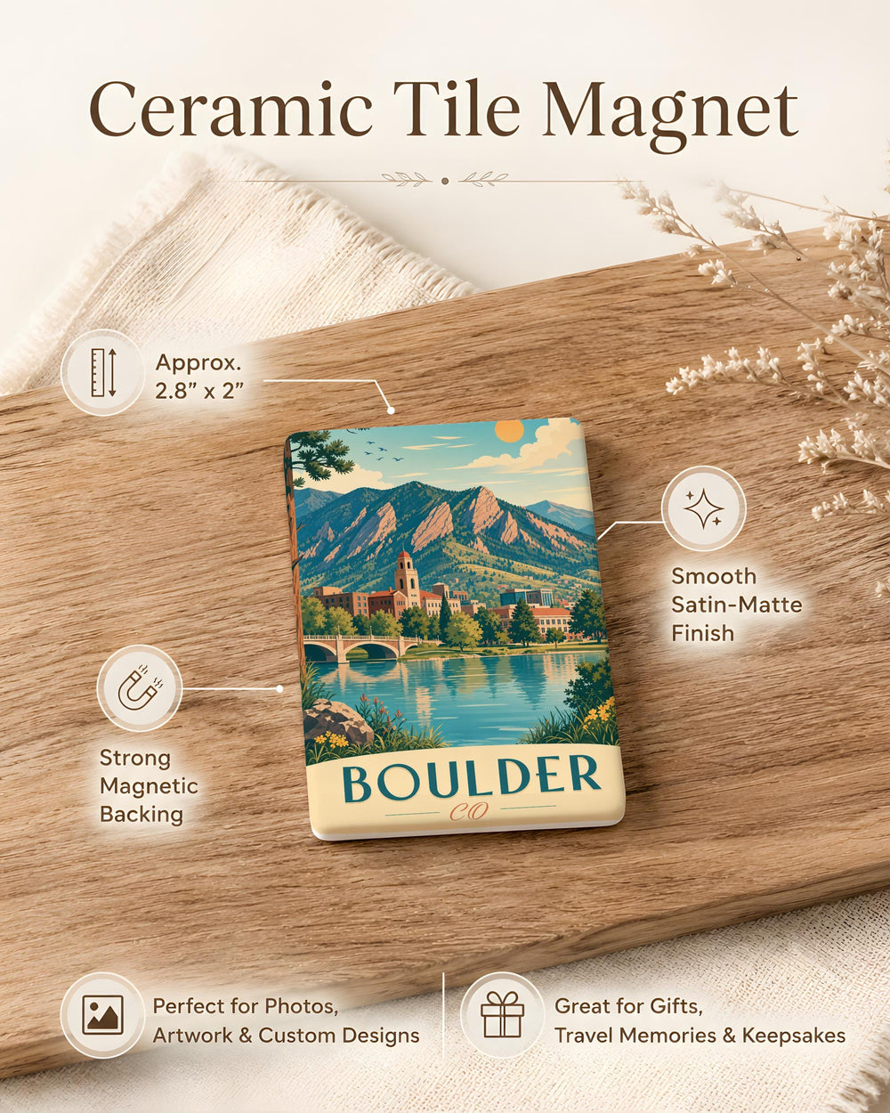 Boulder Colorado Fridge Magnet, Boulder CO Souvenir Magnet, Colorado Travel Gift, Rocky Mountains Keepsake, City Landmark Magnet