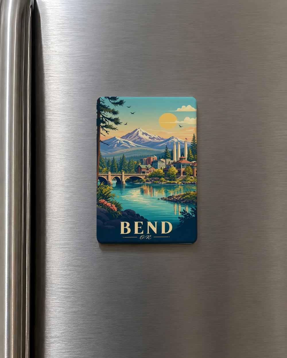 Bend OR Fridge Magnet, Bend Oregon Souvenir Magnet, Central Oregon Travel Gift, Cascade Mountains Outdoor Adventure Keepsake