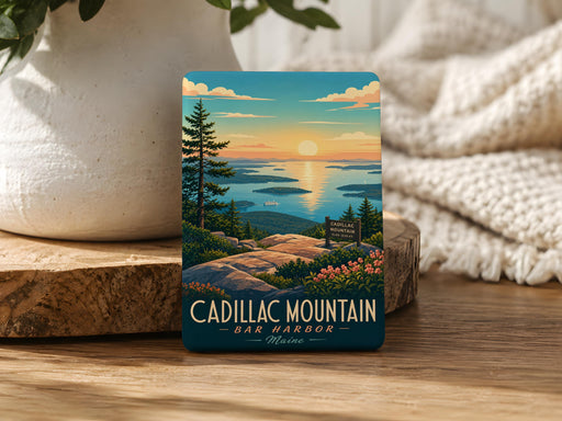Cadillac Mountain Fridge Magnet, Acadia National Park Souvenir Magnet, Maine Mountain Landmark Keepsake Gift