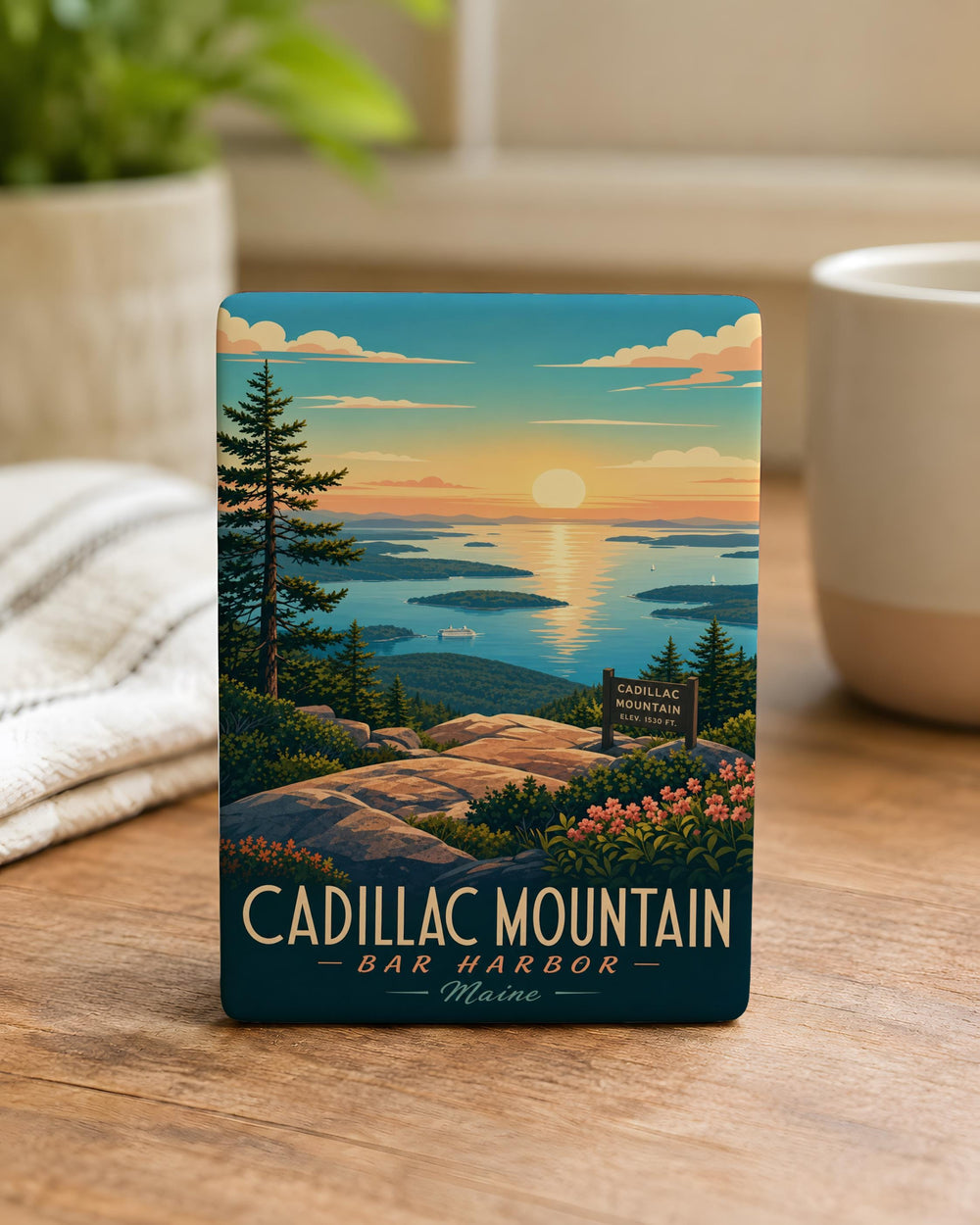 Cadillac Mountain Fridge Magnet, Acadia National Park Souvenir Magnet, Maine Mountain Landmark Keepsake Gift