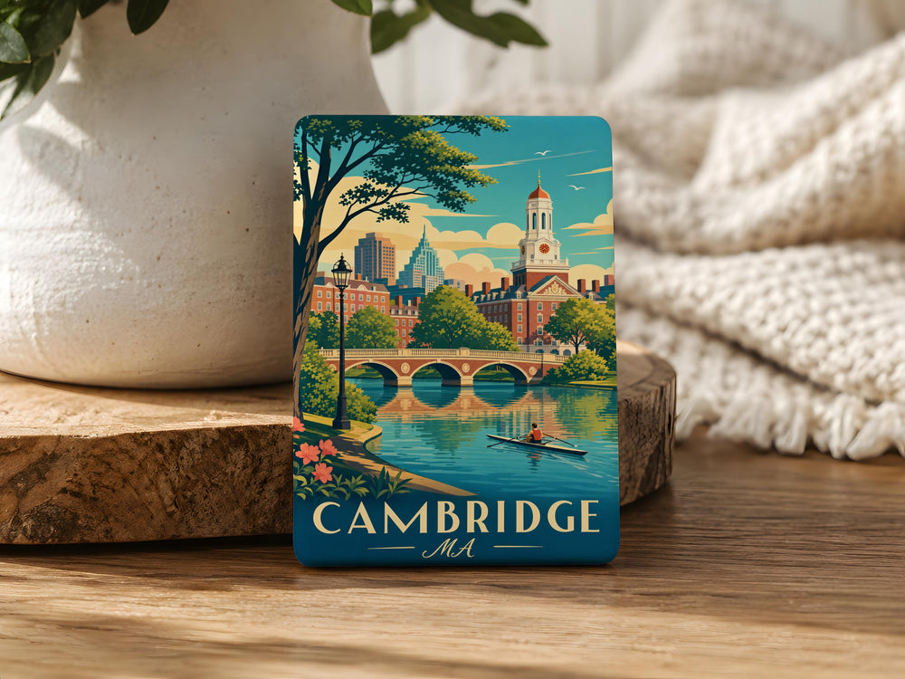 Cambridge MA Fridge Magnet, Cambridge Massachusetts Souvenir Magnet, Harvard Square Travel Gift, Boston Area Keepsake Magnet