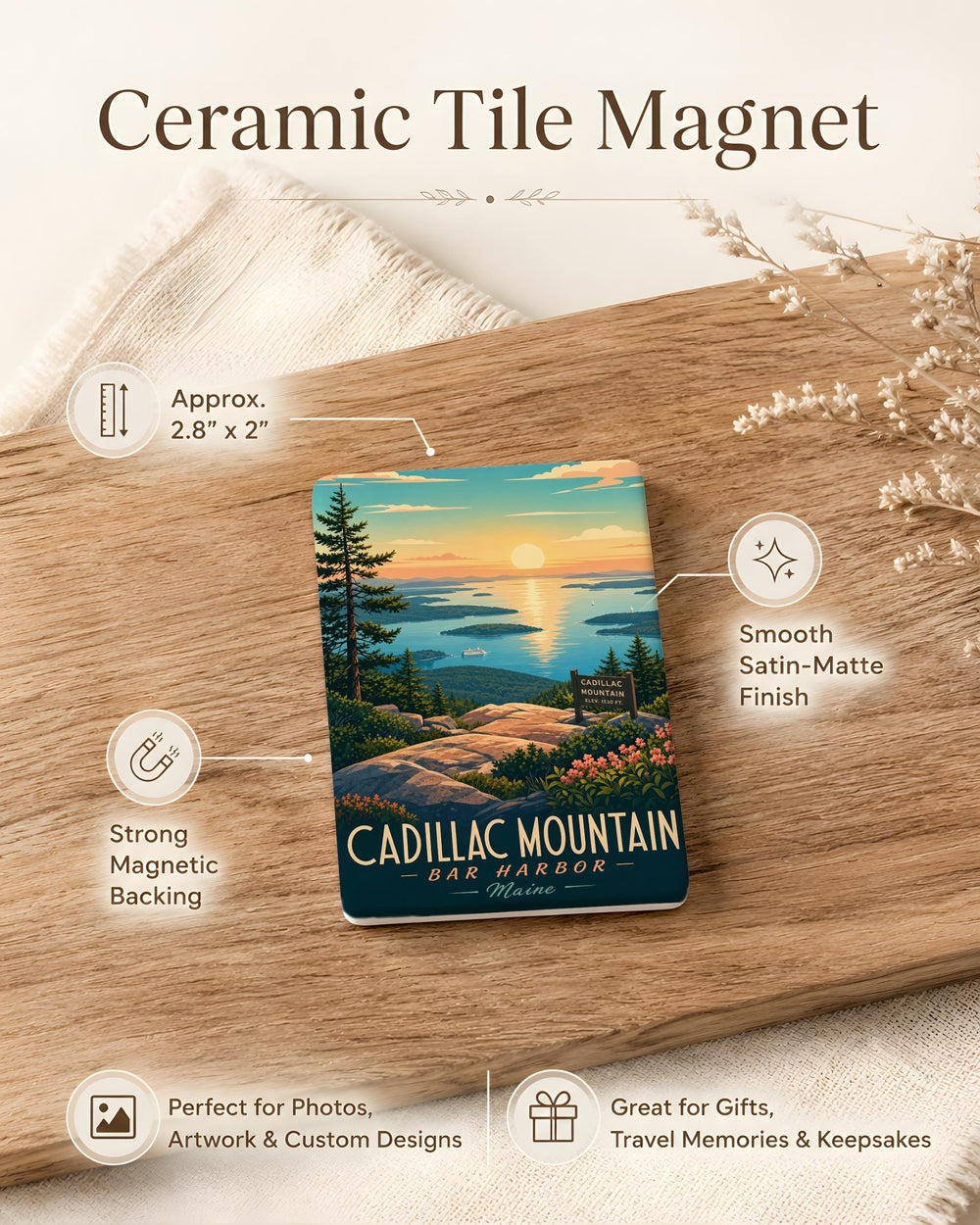 Cadillac Mountain Fridge Magnet, Acadia National Park Souvenir Magnet, Maine Mountain Landmark Keepsake Gift