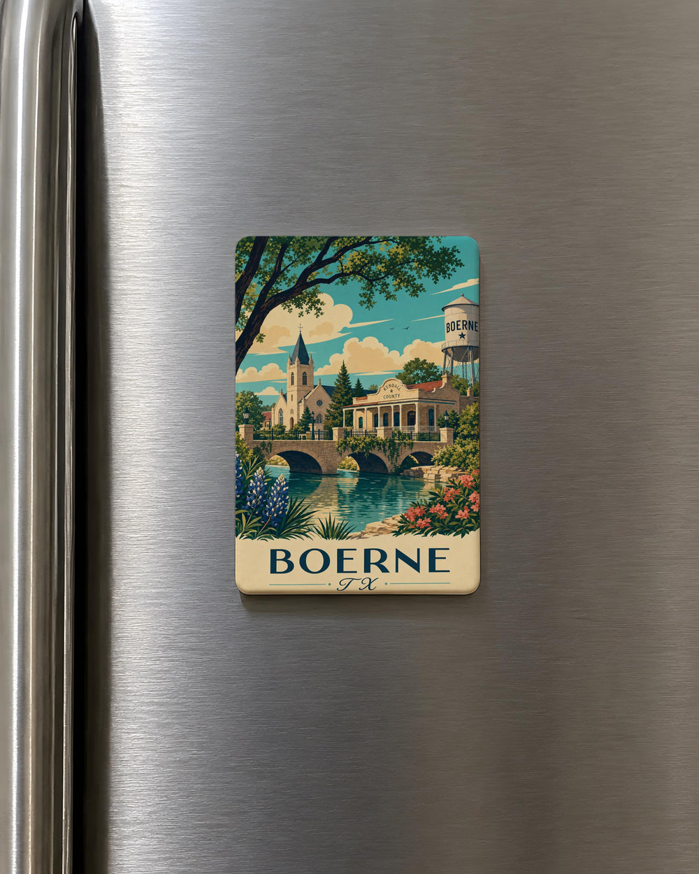 Boerne TX Fridge Magnet, Boerne Texas Souvenir Magnet, Hill Country Travel Gift, Texas Town Keepsake Magnet