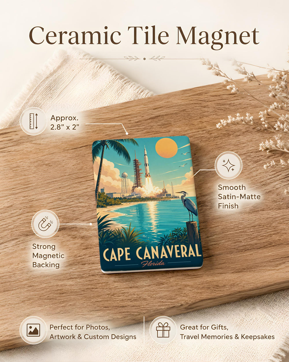 Cape Canaveral Fridge Magnet, Florida Space Coast Souvenir Magnet, NASA Launch Pad Rocket Magnet, Coastal Travel Keepsake
