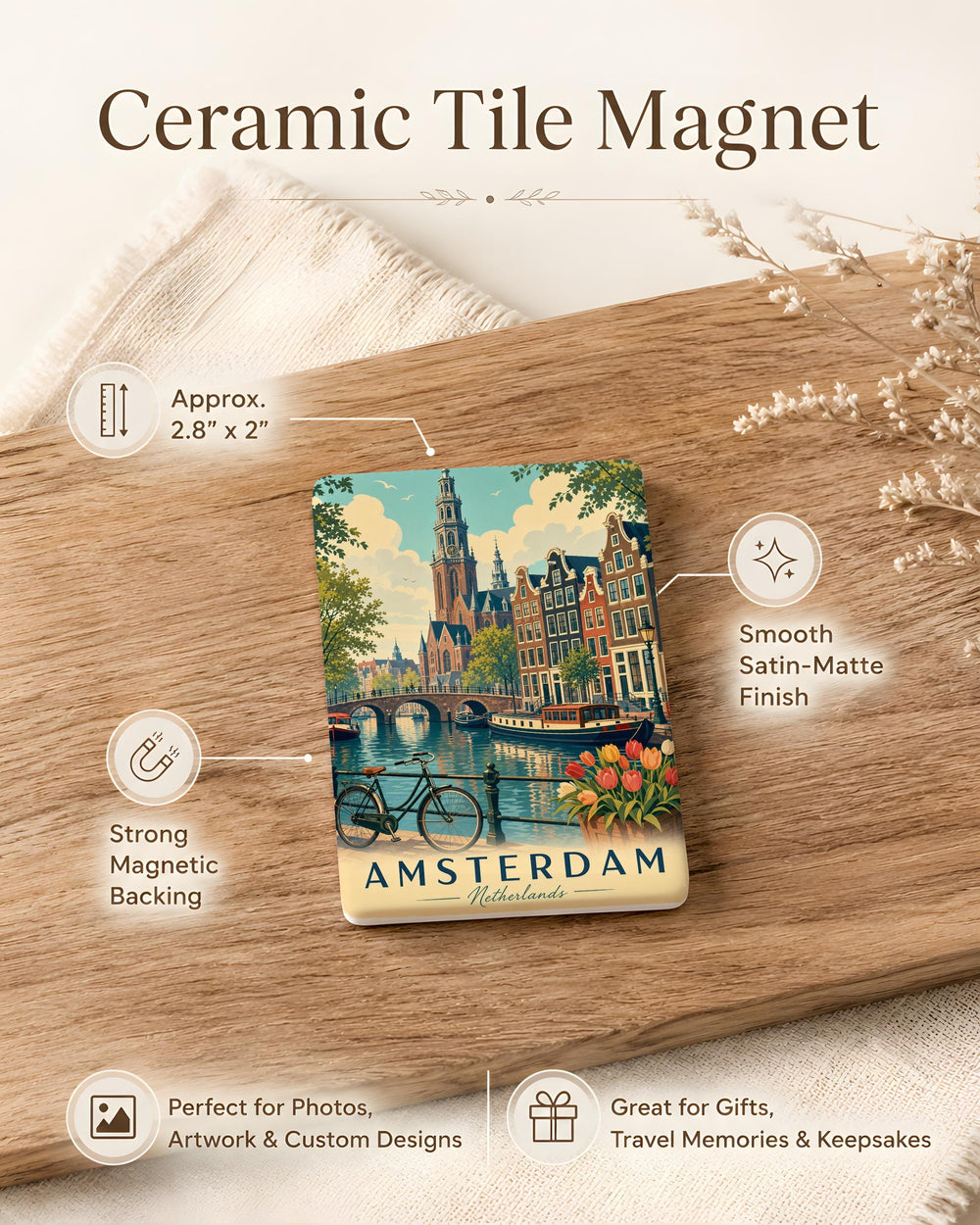 Amsterdam Netherlands Fridge Magnet, Amsterdam City Souvenir Magnet, Netherlands Travel Gift, Amsterdam Landmark Magnet
