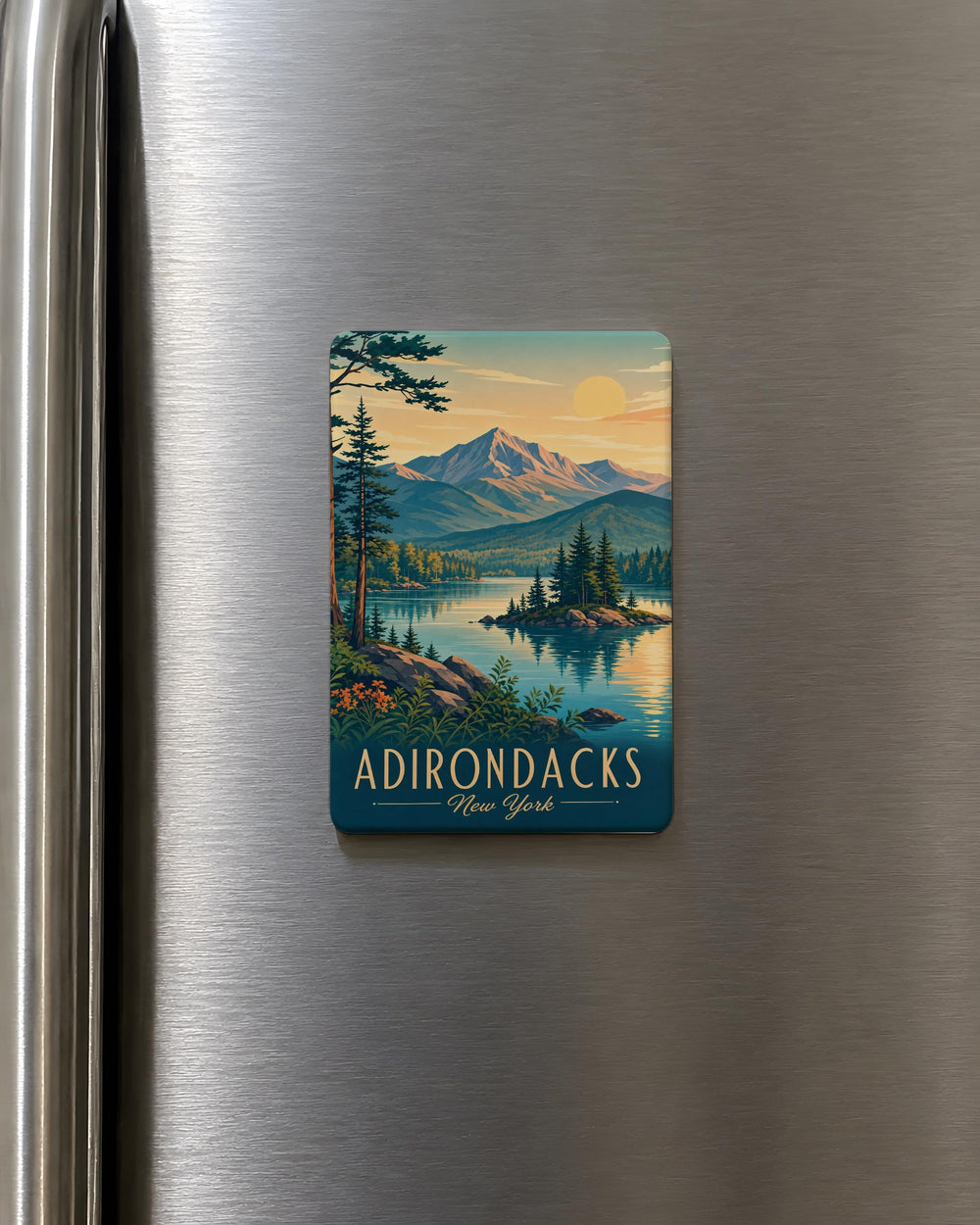 Adirondacks Fridge Magnet, Adirondack Mountains Souvenir Magnet, Upstate New York Travel Gift, Lake and Pine Forest Magnet
