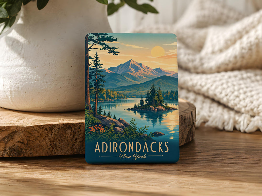 Adirondacks Fridge Magnet, Adirondack Mountains Souvenir Magnet, Upstate New York Travel Gift, Lake and Pine Forest Magnet