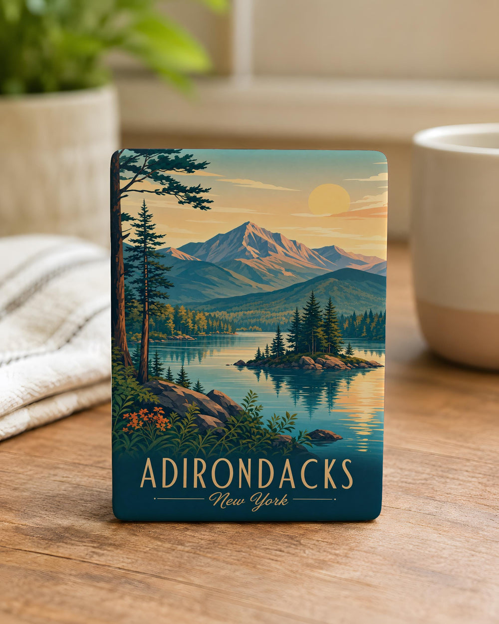 Adirondacks Fridge Magnet, Adirondack Mountains Souvenir Magnet, Upstate New York Travel Gift, Lake and Pine Forest Magnet