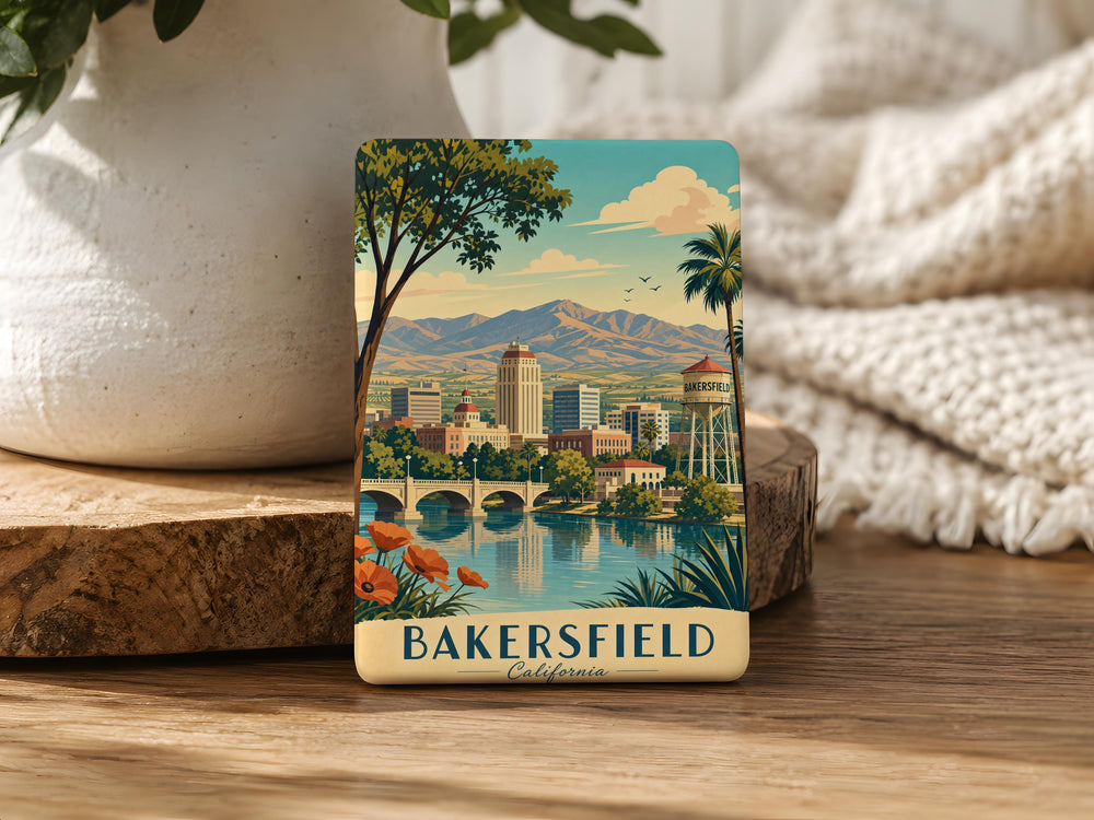 Bakersfield CA Fridge Magnet, Bakersfield California Souvenir Magnet, Kern County Travel Gift, City Landmark Keepsake Magnet
