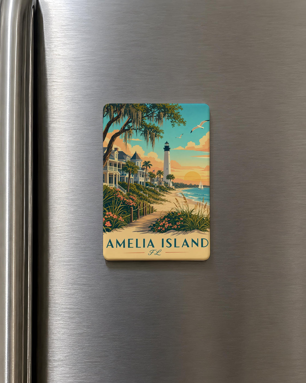 Amelia Island FL Fridge Magnet, Amelia Island Florida Souvenir Magnet, Fernandina Beach Travel Gift, Coastal Vacation Keepsake