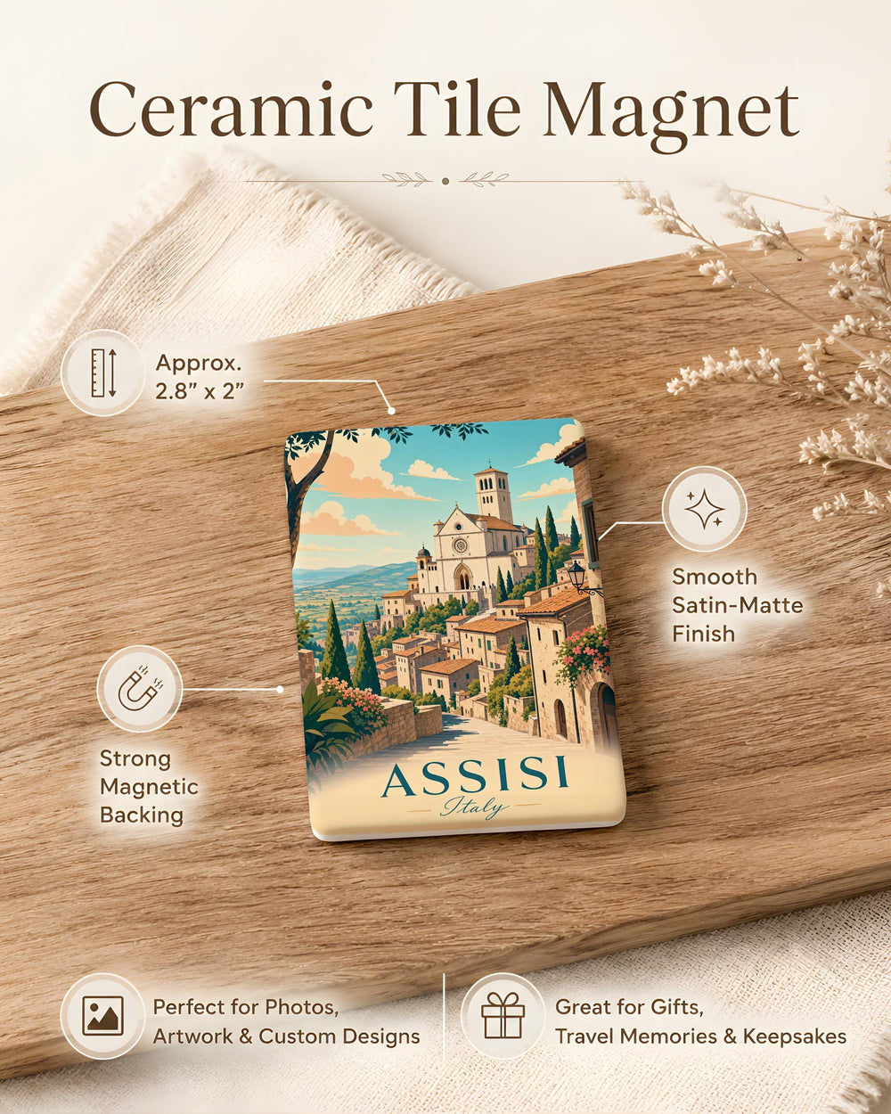 Assisi Italy Fridge Magnet, Assisi Travel Souvenir, Umbria Italy Landmark Magnet, Italian Town Keepsake Gift