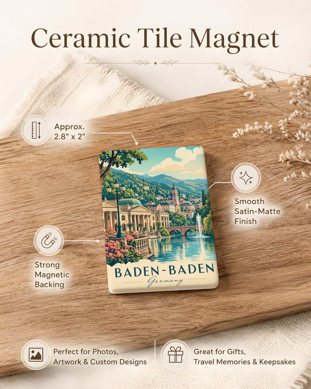 Baden-Baden Germany Fridge Magnet, Baden-Baden Souvenir Magnet, Germany Travel Gift, Baden-Baden Landmark Keepsake Magnet