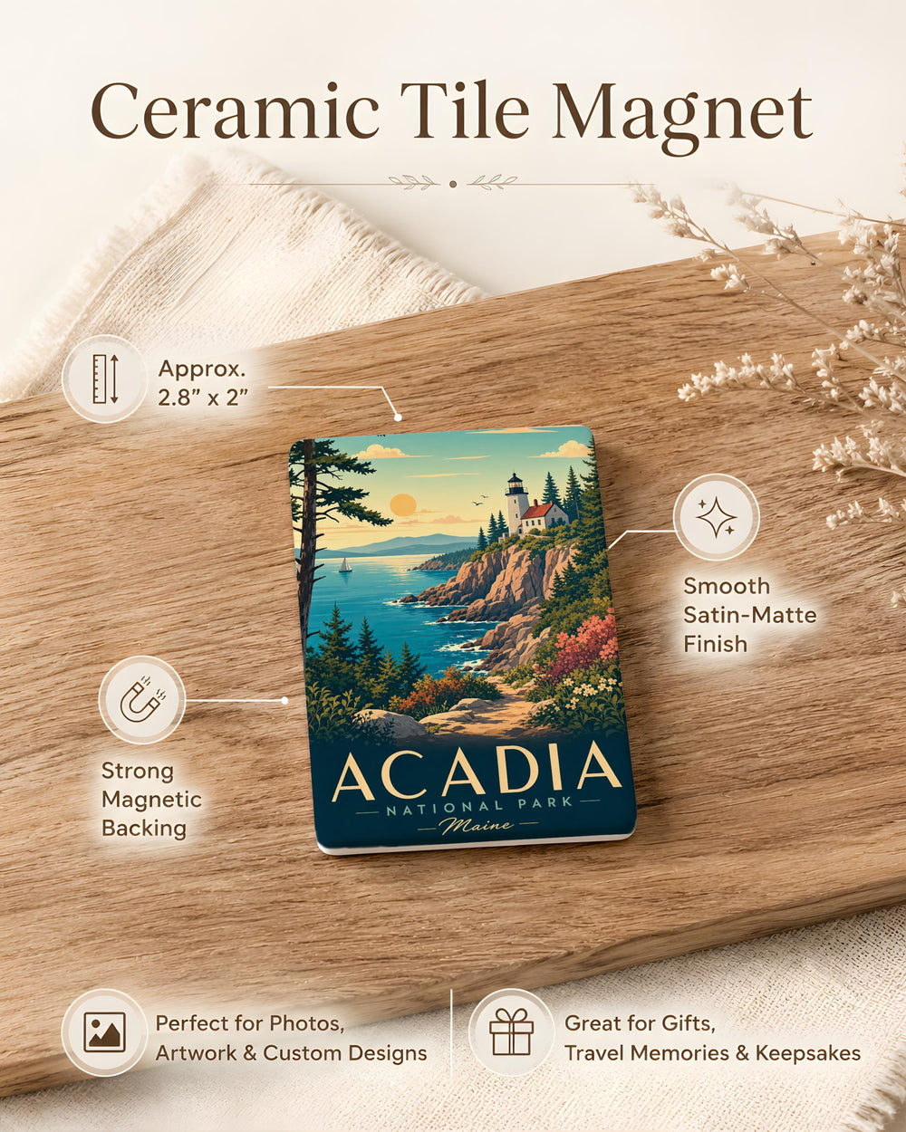 Acadia National Park Fridge Magnet, Maine Coastal Landmark Souvenir, Bar Harbor Travel Keepsake Gift