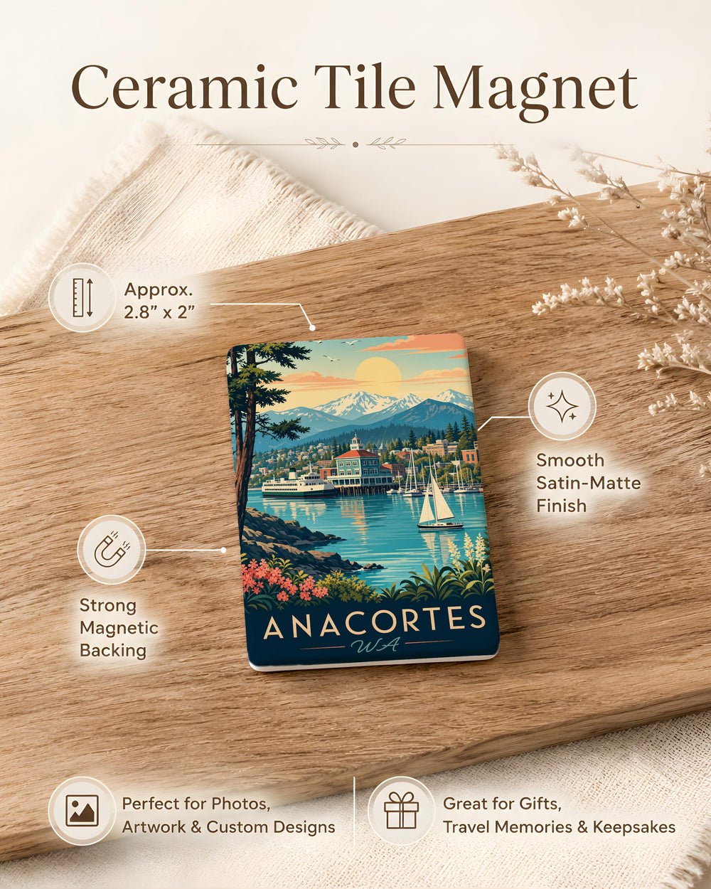 Anacortes WA Fridge Magnet, Anacortes Washington Souvenir Magnet, Skagit County Travel Keepsake, Pacific Northwest Gift
