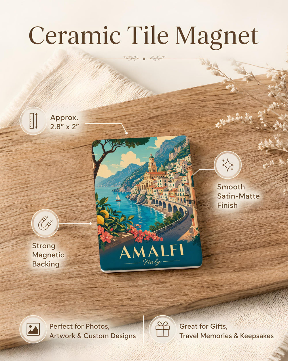 Amalfi Italy Fridge Magnet, Amalfi Coast Souvenir Magnet, Italy Travel Gift, Coastal Town Landmark Magnet, Mediterranean Vacation Keepsake