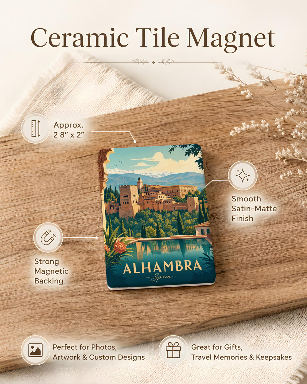 Alhambra Fridge Magnet, Granada Spain Souvenir Magnet, Alhambra Palace Landmark Refrigerator Magnet, Travel Gift