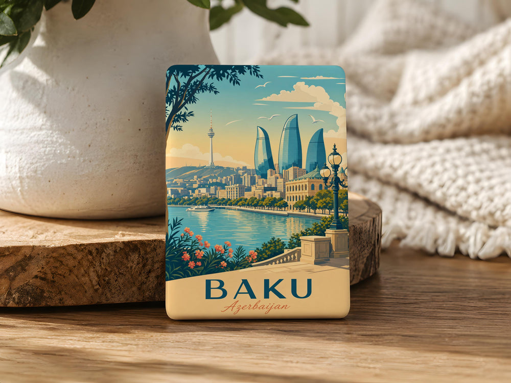Baku Azerbaijan Fridge Magnet, Baku City Souvenir Magnet, Azerbaijan Travel Gift, Baku Landmark Magnet, Baku Keepsake Magnet
