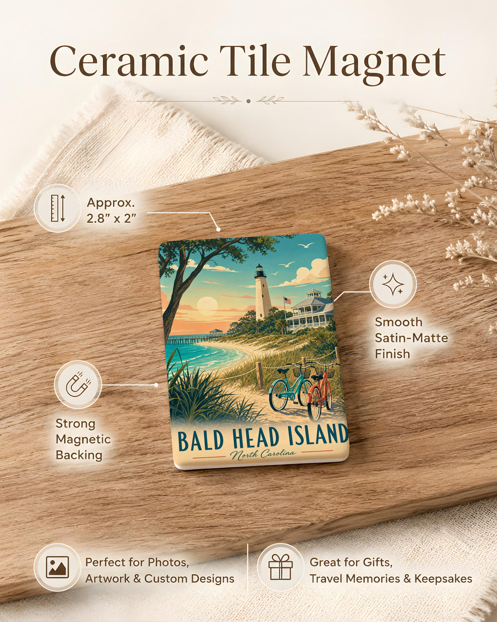 Bald Head Island Fridge Magnet, North Carolina Coastal Island Souvenir Magnet, Beach Vacation Travel Keepsake Gift