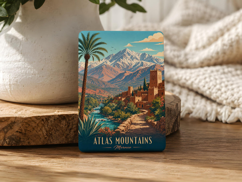 Atlas Mountains Fridge Magnet, Morocco Mountain Range Souvenir, Atlas Peaks Travel Keepsake Magnet