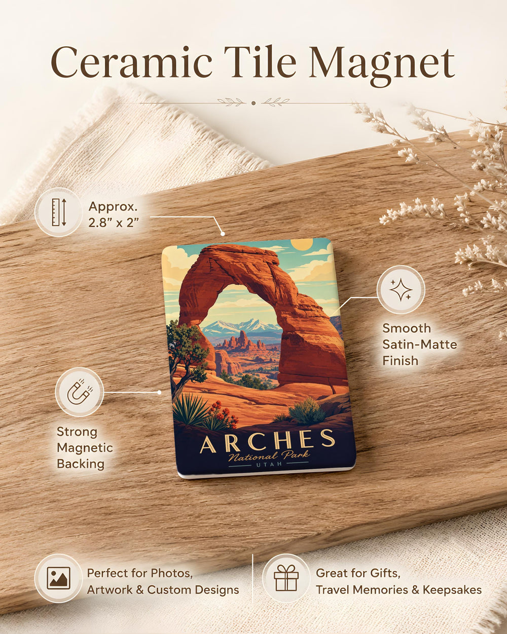 Arches National Park Fridge Magnet, Utah Desert Rock Arches Souvenir Magnet, National Park Travel Keepsake Gift
