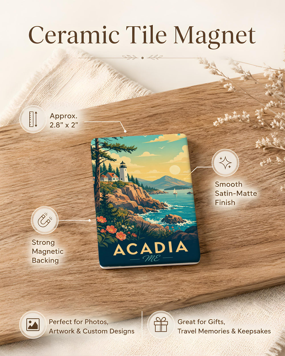 Acadia Maine Fridge Magnet, Acadia National Park Souvenir Magnet, Bar Harbor Maine Travel Keepsake Magnet