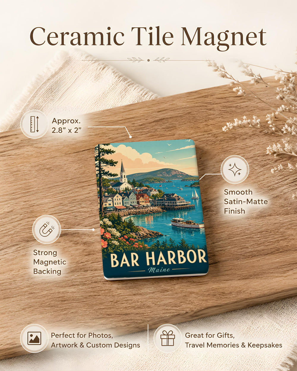 Bar Harbor Maine Fridge Magnet, Bar Harbor ME Souvenir Magnet, Acadia National Park Travel Gift, Coastal Maine Keepsake Magnet