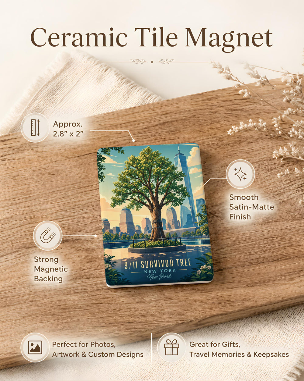 911 Survivor Tree Fridge Magnet, 9/11 Memorial Remembrance Magnet, Survivor Tree Tribute Souvenir Magnet, NYC Memorial Gift